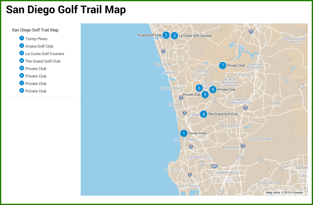 Map San Diego Golf Trail Experience The Best Championship Golf CA